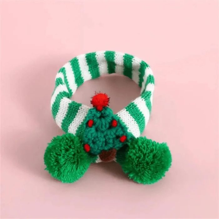 Adjustable Winter Knit Scarf Collar for Small Dogs & Cats – Christmas Style - Image 3