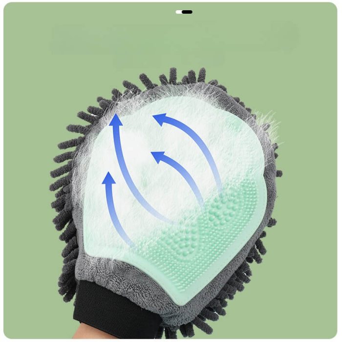 2-in-1 Pet Bathing & Grooming Glove with Silicone Brush and Microfiber Drying - Image 4