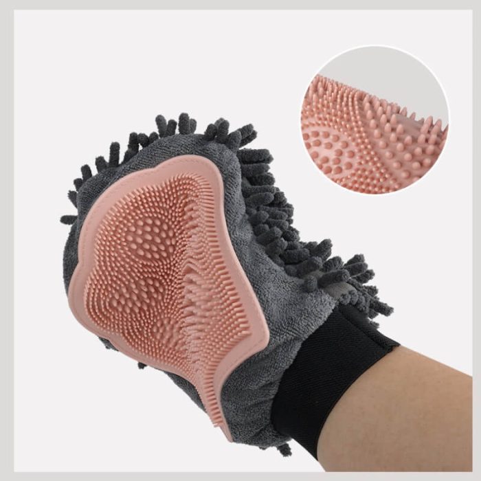 2-in-1 Pet Bathing & Grooming Glove with Silicone Brush and Microfiber Drying - Image 5